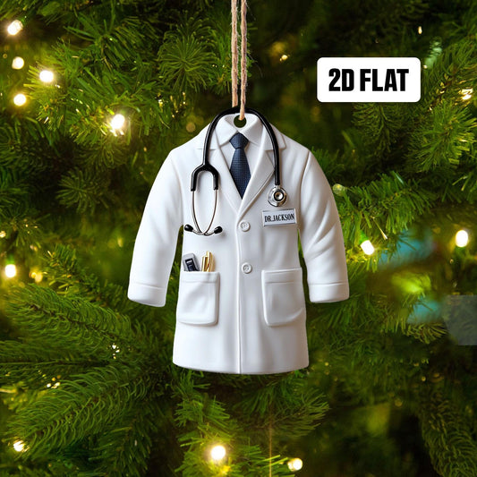 Personalized Doctor 2D Flat Ornament, Custom Christmas Ornament, Healthcare Worker gift, Dr Ornament, Medical Grad Gift, Gift for Dad