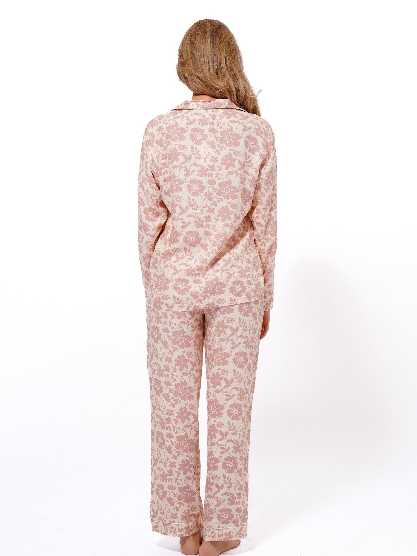 Women Warm White Floral Printed Pyjama Set | Nightwear Dress