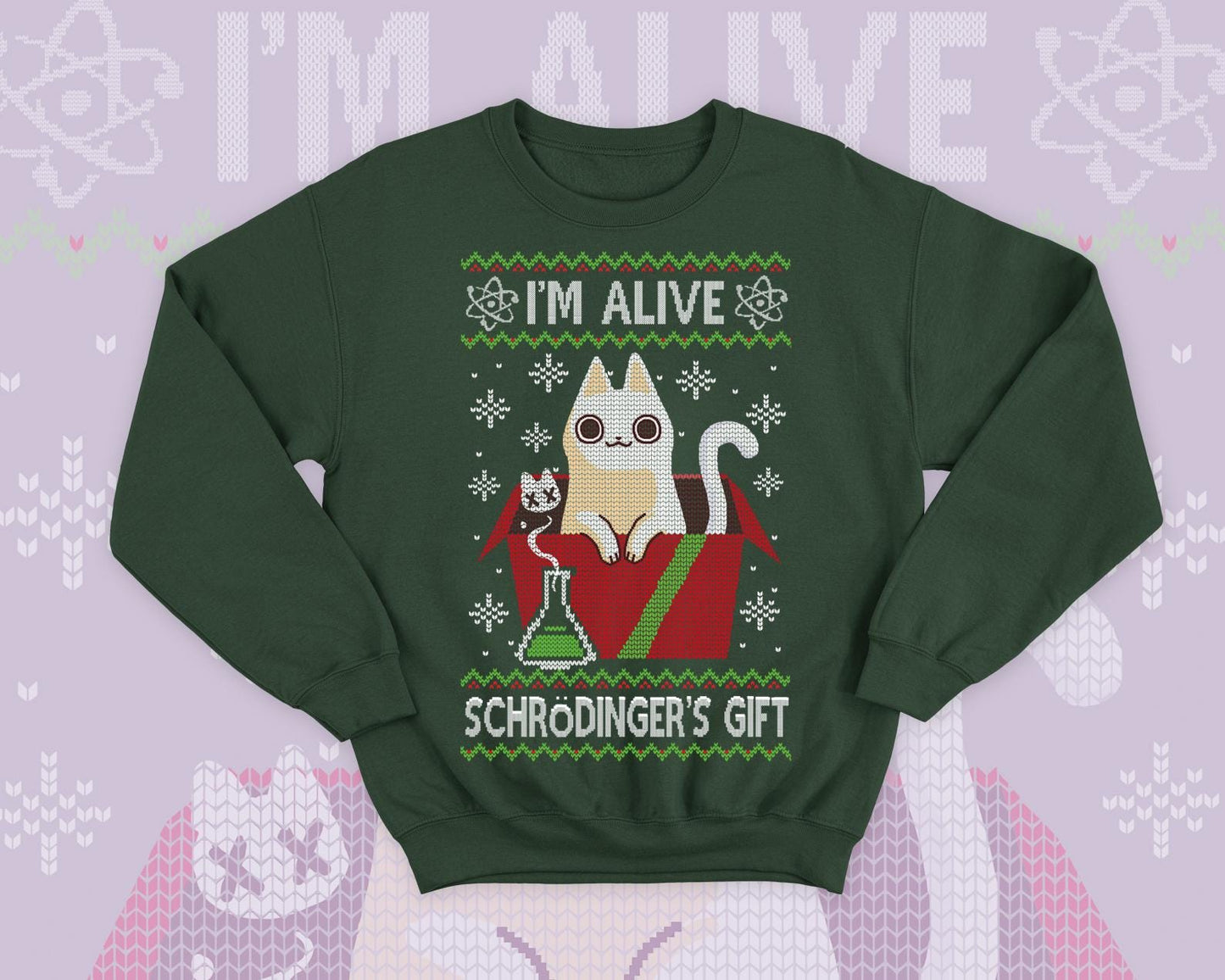 Schrödinger's cat Ugly Christmas - Cute kitty gift - science physics sweatshirt