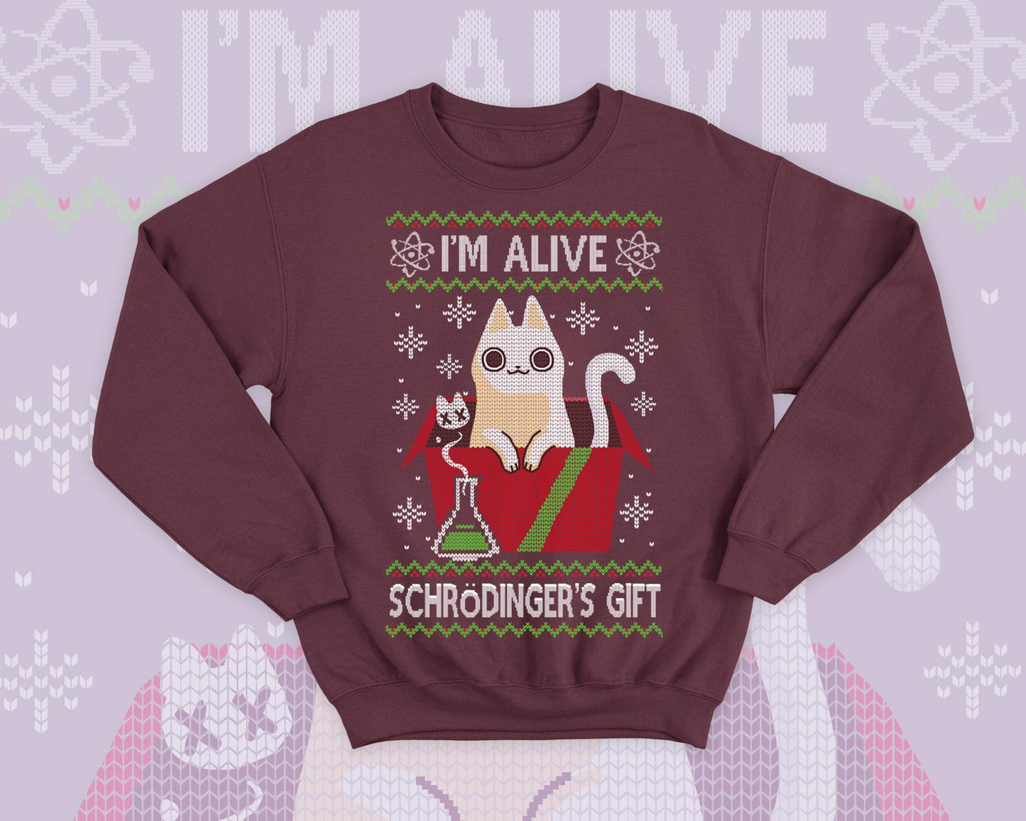 Schrödinger's cat Ugly Christmas - Cute kitty gift - science physics sweatshirt