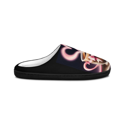Blackand Pink Slippers Cute PinkBow Mini Coffee Cup Women's Indoor Shoes, Cozy House Footwear, Warm House Slides, Soft Bedroom Slippers