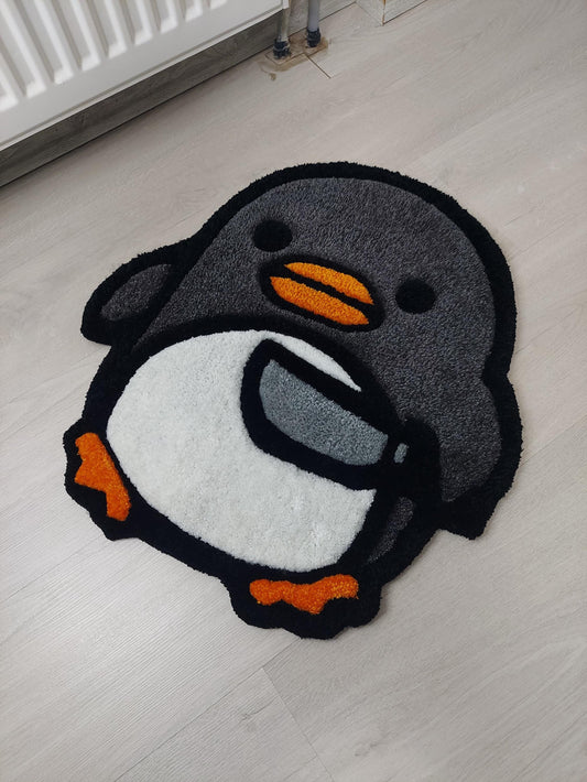 Cute Tufted Chick Rug with Knife Design – Fun and Unique Handmade Floor Mat, Cartoon chick Bath Mat, Funny Kawaii Decor, Gift for chick Love