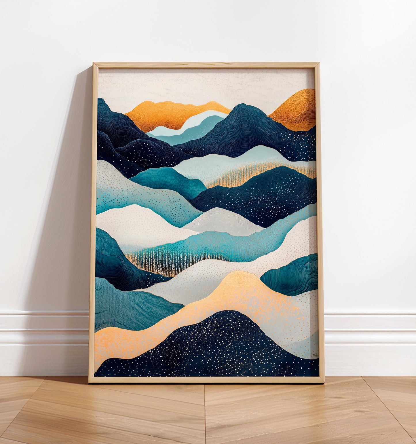 Hokusai Ukiyo-e Japanese mountains wall art, Japandi home decor, Landscape poster, Blue green print