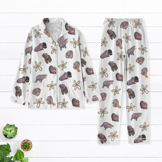 Moo Deng Pajamas Set, Baby Hippo Shirt, Hippopotamus Womens Pajamas, Trendy Pajamas For Party, Cute Animal Holiday Pajamas, Funny Gift