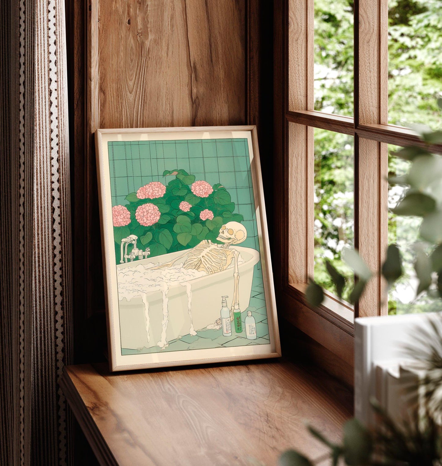 Skeleton in Bath: Funny Bathroom Art in Japanese Style