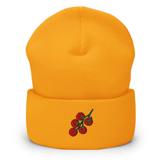 Tomato Beanie, Handmade Cuffed Knit Unisex, Cottagecore, Adult Winter Hat Cap Gift, Kawaii