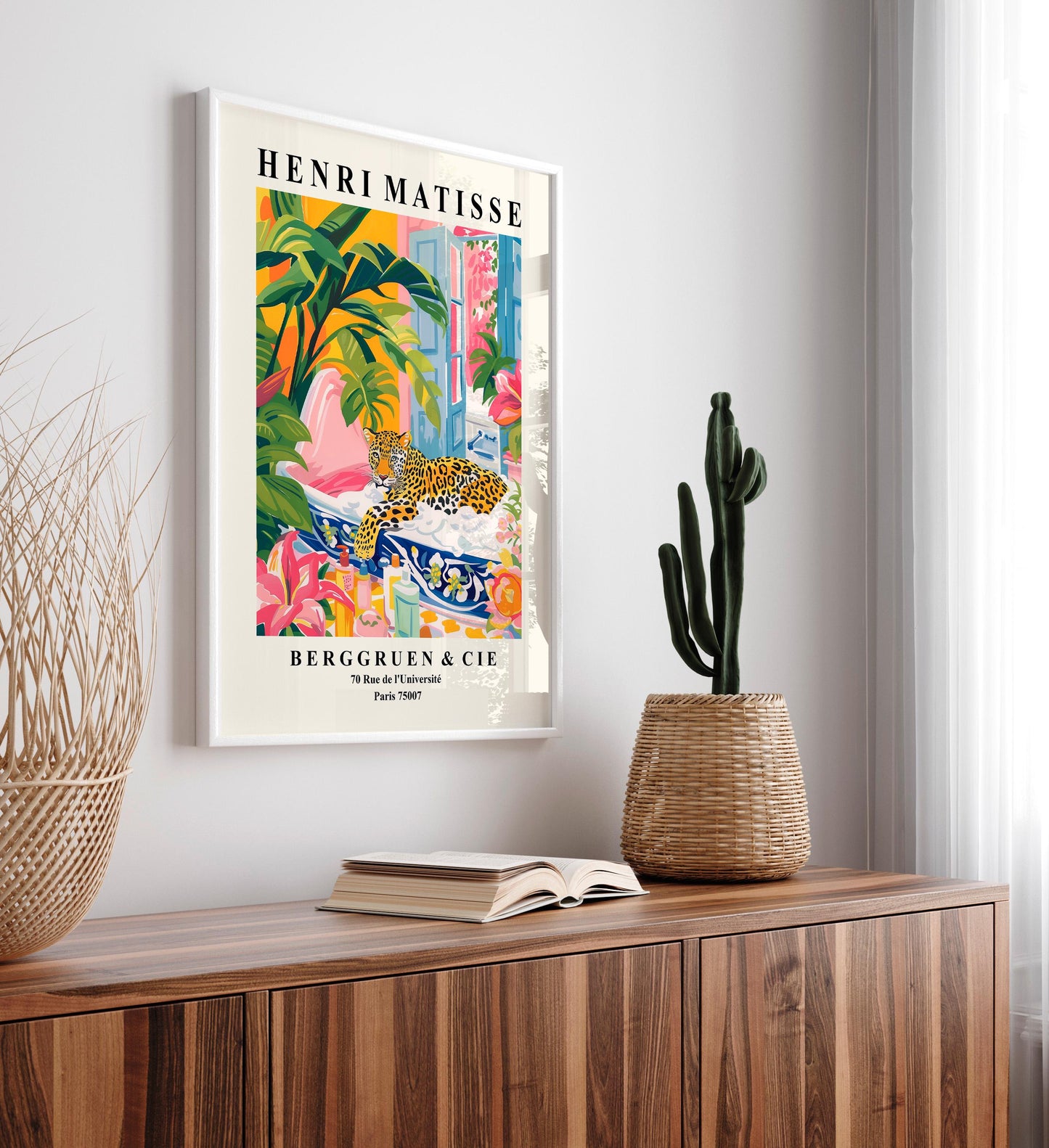 Leopard in Bathtub Art Print: Henri Matisse Style Bathroom Wall Decor