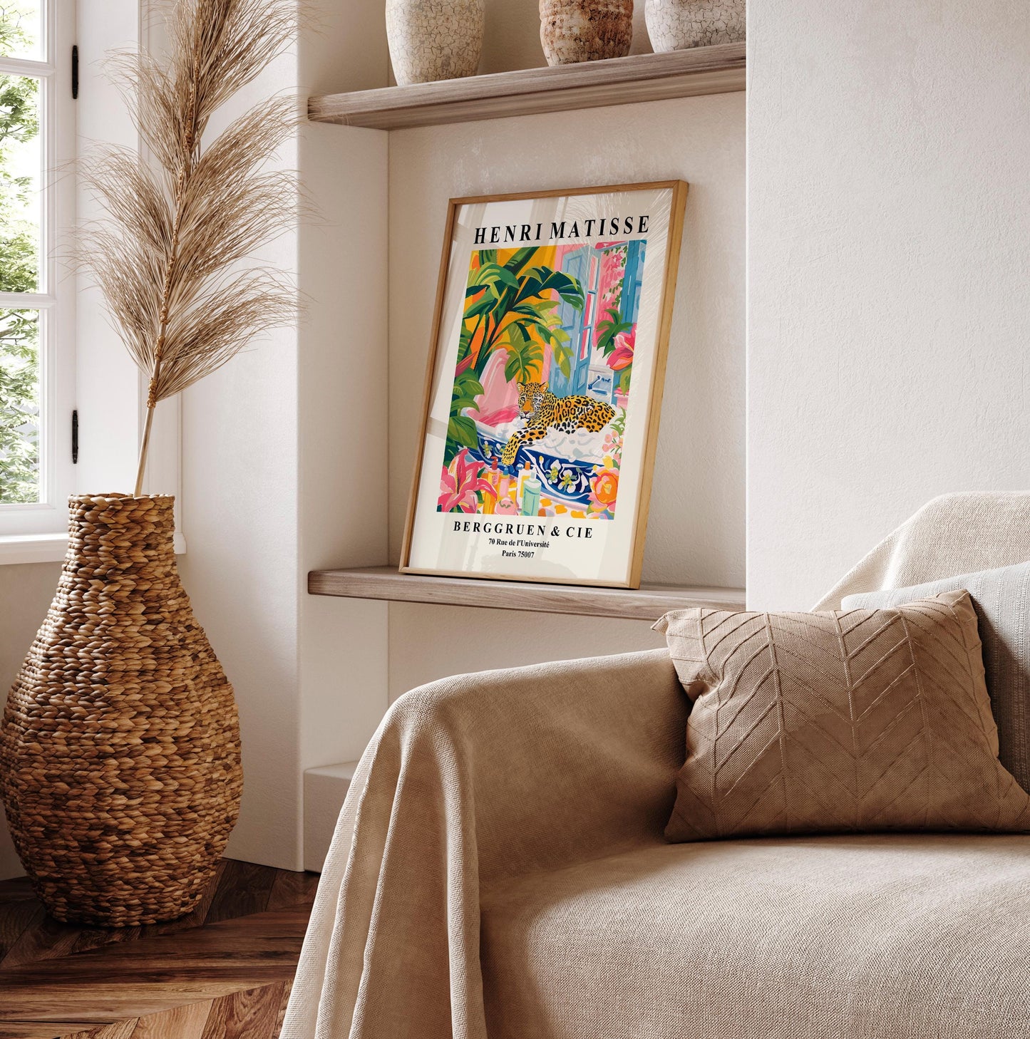 Leopard in Bathtub Art Print: Henri Matisse Style Bathroom Wall Decor