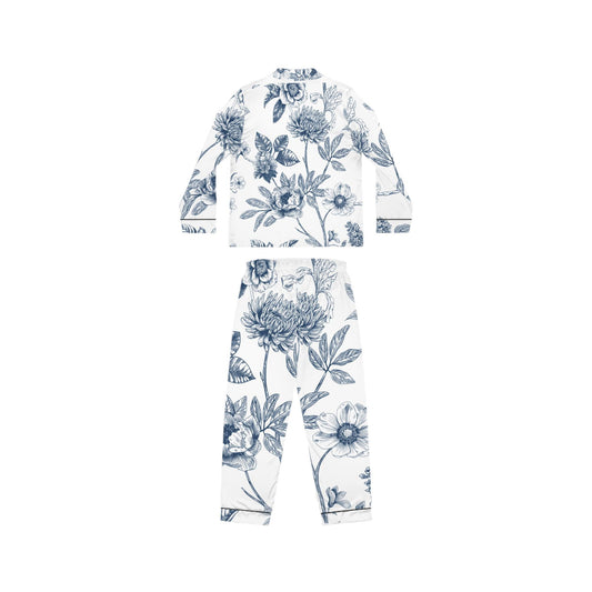 Blue Floral Satin Pajamas for Women, Elegant Sleepwear Set, Luxury PJ Set, Soft Lounge Pajamas, Floral Pajama Set, Women's Nightwear