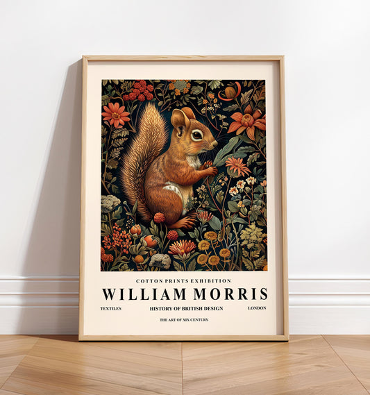 William Morris Squirrel Print: Botanical Cottagecore Wall Art