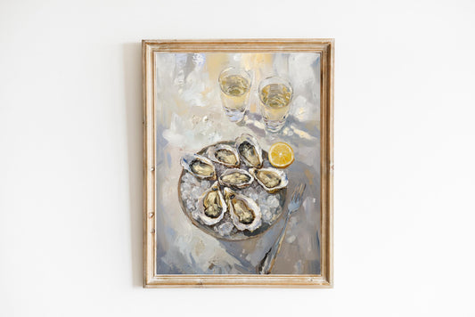 Oyster and White Wine Bar Cart Art Print | Cute Quirky Whimsical | Cocktail Art Bar Cart Decor | Coastal Wall Art | Oyster Art Print Gift