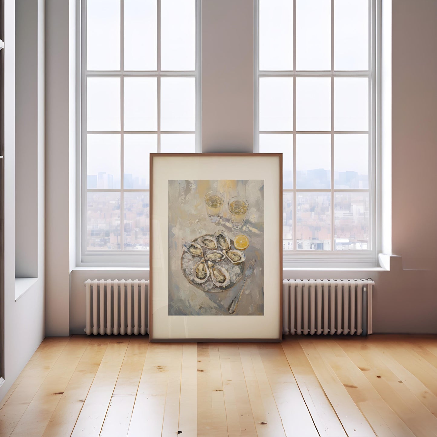 Oyster and White Wine Bar Cart Art Print | Cute Quirky Whimsical | Cocktail Art Bar Cart Decor | Coastal Wall Art | Oyster Art Print Gift