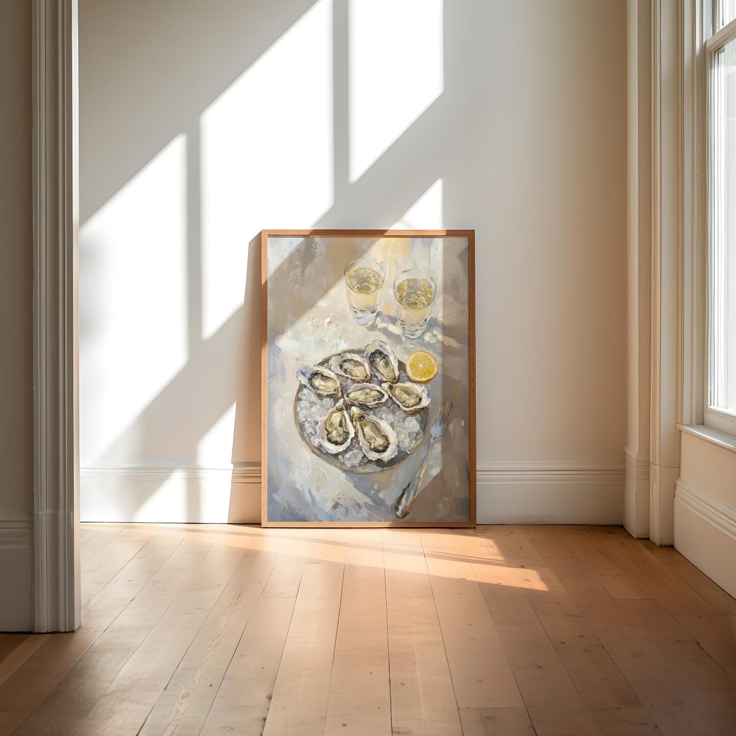 Oyster and White Wine Bar Cart Art Print | Cute Quirky Whimsical | Cocktail Art Bar Cart Decor | Coastal Wall Art | Oyster Art Print Gift
