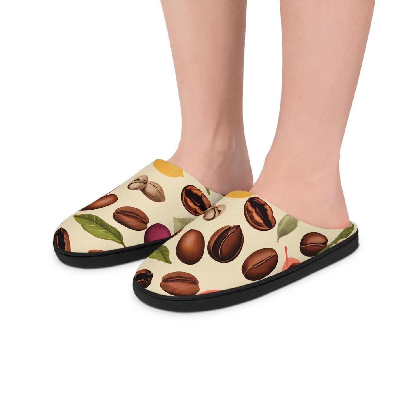 Men's Slippers Coffee Bean Design Gift-for-Coffee-Lover CoffeeBeans Plant Stages Beige Men's Indoor Footwear House Shoes Father's Day