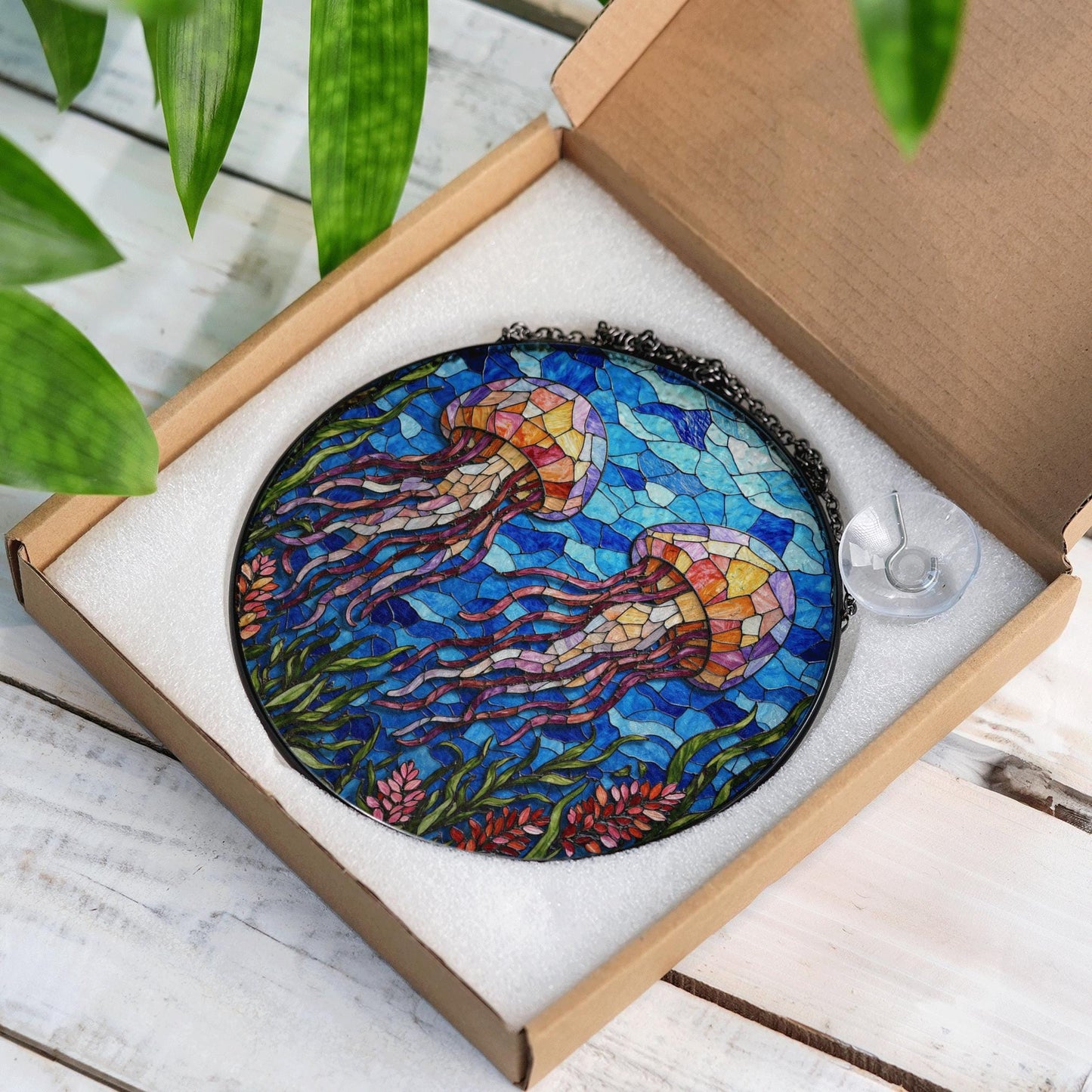 Stained Glass Jellyfish Sun Catcher Handmade Window Decor Gift for Ocean Lovers