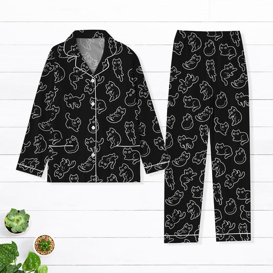 Black Cats Pajamas Set, Funny Cat Womens Pajamas, Cute Animal Shirt, Family Pajamas For Party, Black Cats Midnight Shirt, Gift For Her