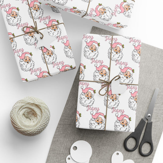 Pink Santa Personalizable Wrapping Paper - Girls Holiday Gift Wrap