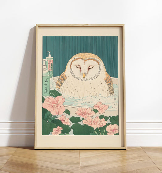 Barn Owl Print: Ukiyo-e Japanese Bathroom Art