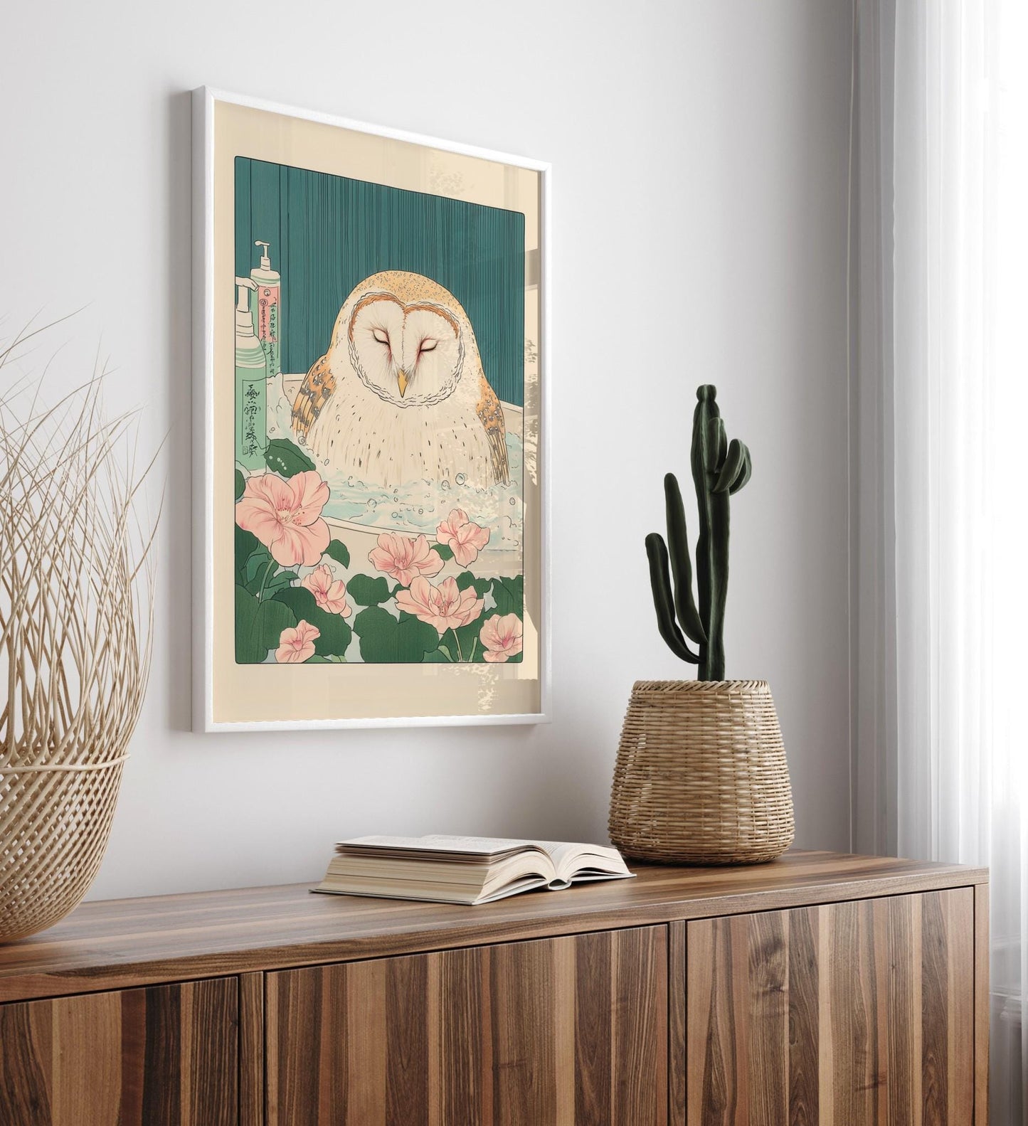 Barn Owl Print: Ukiyo-e Japanese Bathroom Art