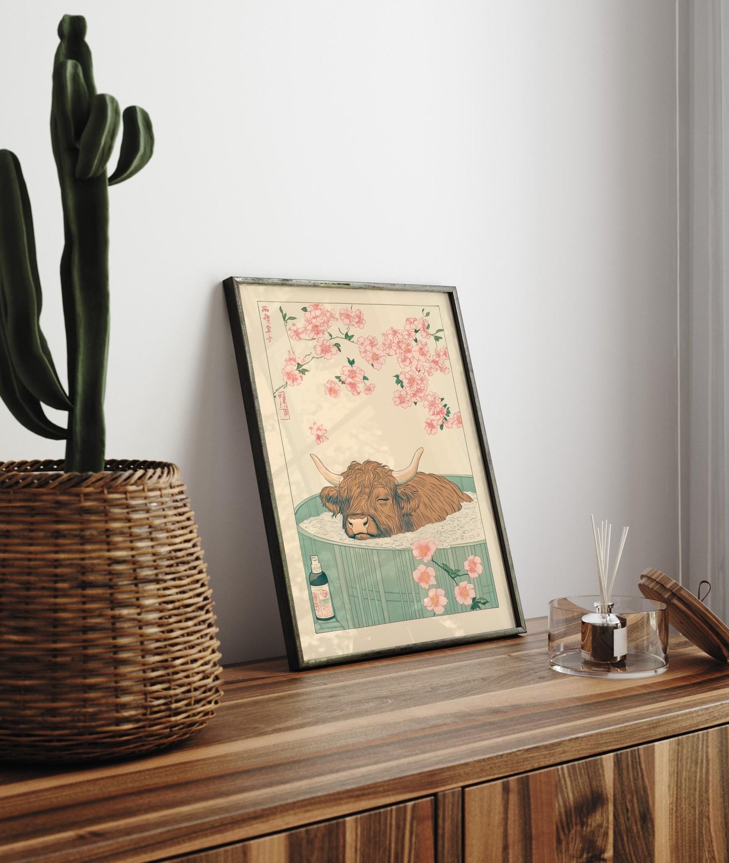 Highland Cow Print: Ukiyo-e Japanese Bathroom Wall Art