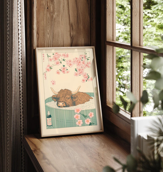 Highland Cow Print: Ukiyo-e Japanese Bathroom Wall Art