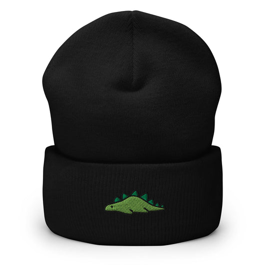 Dinosaur Embroidered Beanie, Handmade Cuffed Knit Unisex Slouchy Adult Winter Hat Cap Gift, Kawaii
