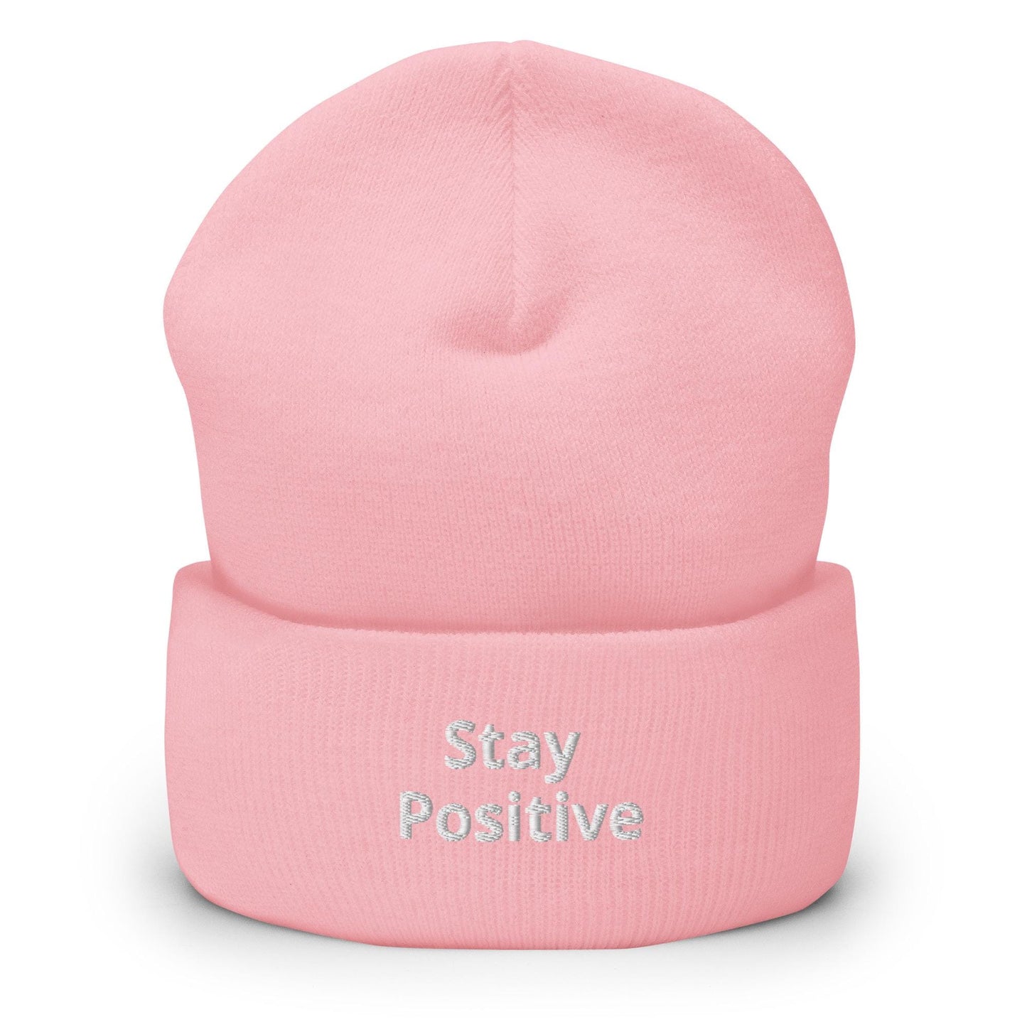 Stay Positive Beanie, Handmade Cuffed Knit Unisex Slouchy Adult Winter Hat Cap Gift, Kawaii