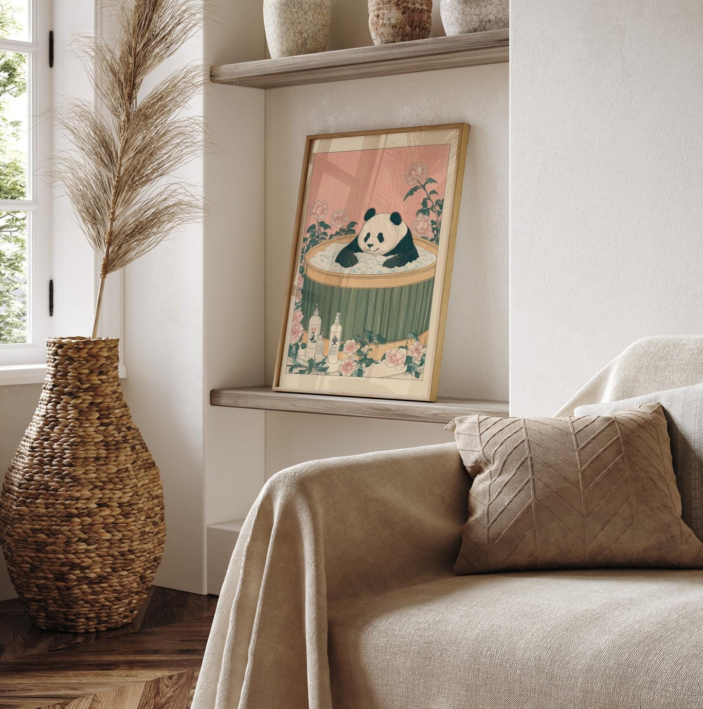 Panda Bathtub Print: Japanese Ukiyo-e Style Animal Art