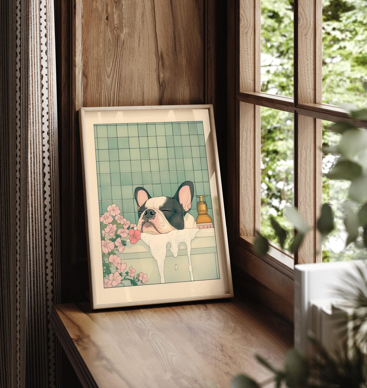 Boston Terrier Art Print: Japanese Ukiyo-e Style Bathroom Decor