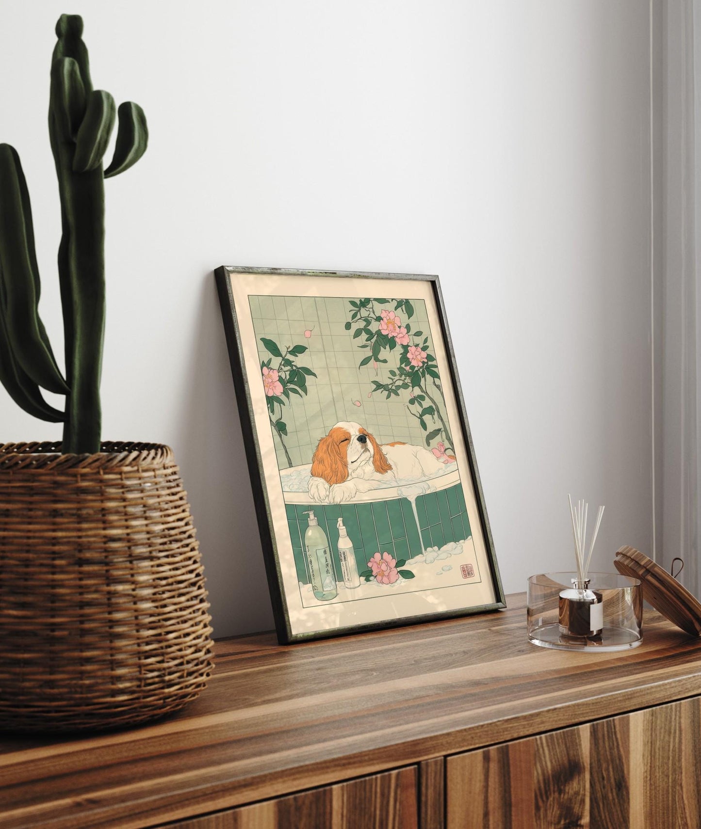 Cavalier King Charles Spaniel Bathroom Art Print: Ukiyo-e Wall Art