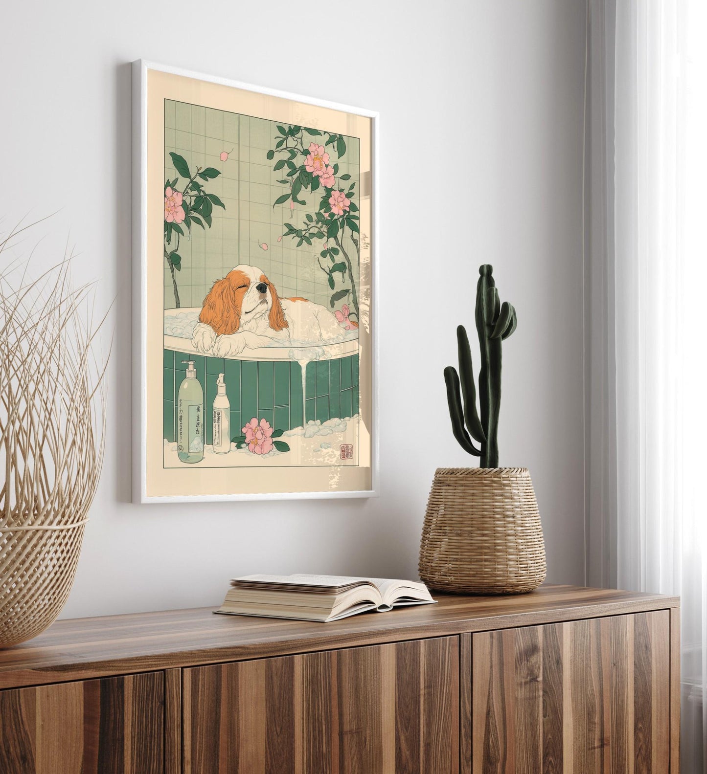 Cavalier King Charles Spaniel Bathroom Art Print: Ukiyo-e Wall Art