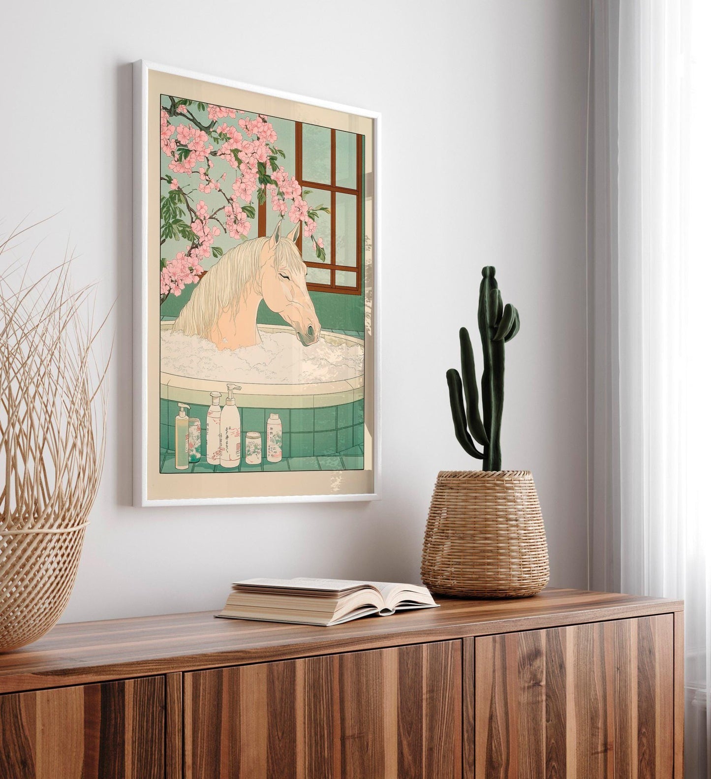 Ukiyo-e Horse Bathroom Print: Japanese Minimalist Wall Art