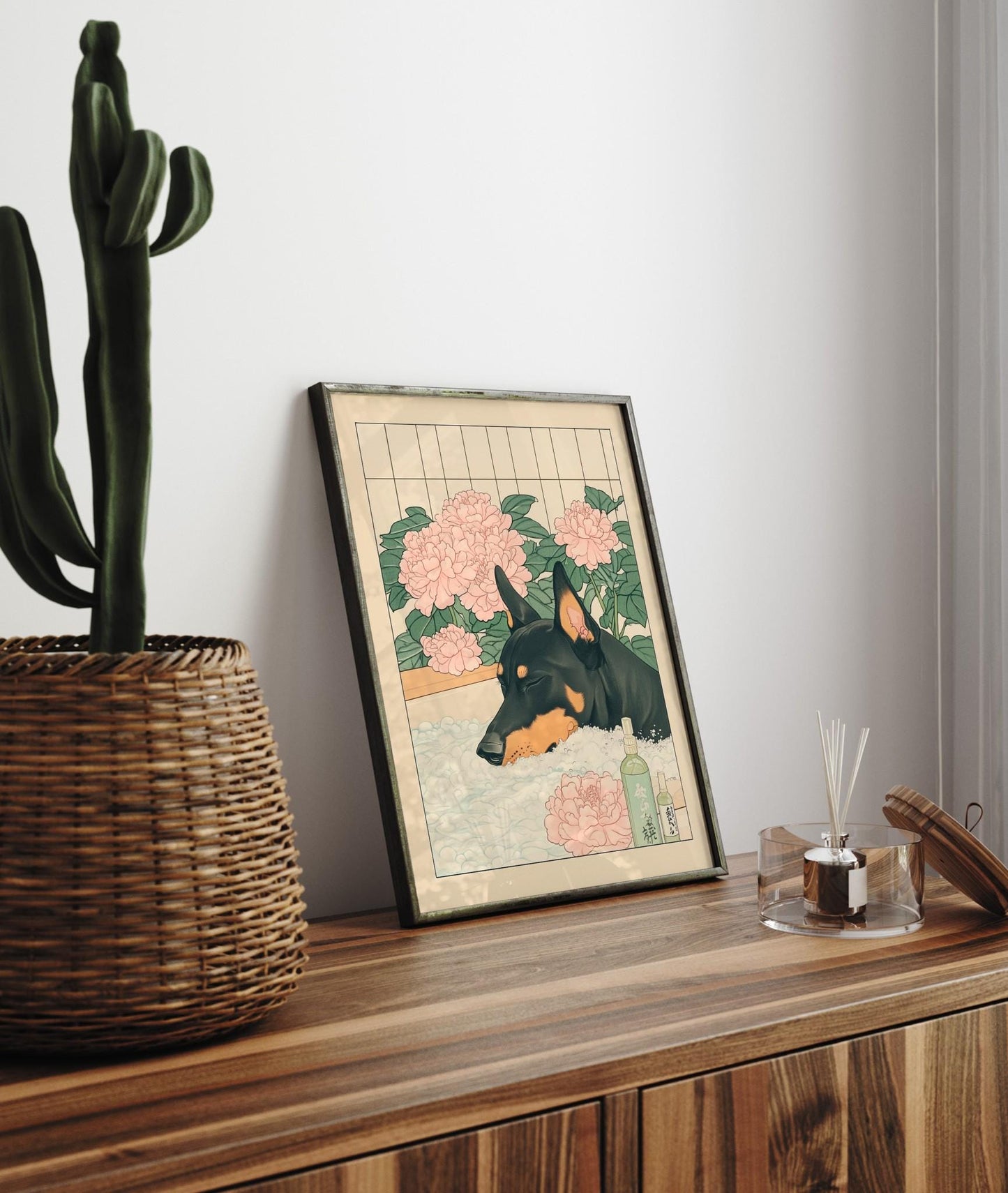 Japanese Doberman Bathroom Print: Ukiyo-e Style Dog Art