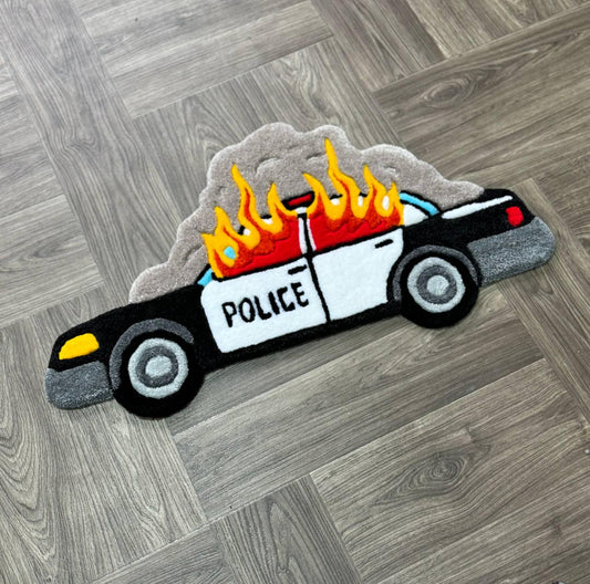 Burning car rug Fire rug Police car rug Cop car Custom rug Tufted Rug Rugs for bedroom aesthetic cute rug ACAB rug Car with Fire cool rug