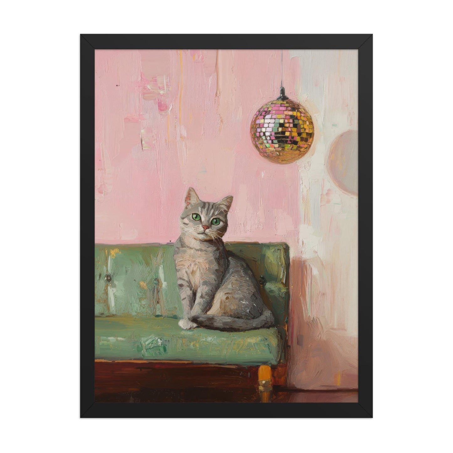 Tabby Cat with Disco Ball Art Print | Cute Quirky Whimsical | Cocktail Art Bar Cart Decor | Fine Art Print Gift | Trendy Home Wall Art Print
