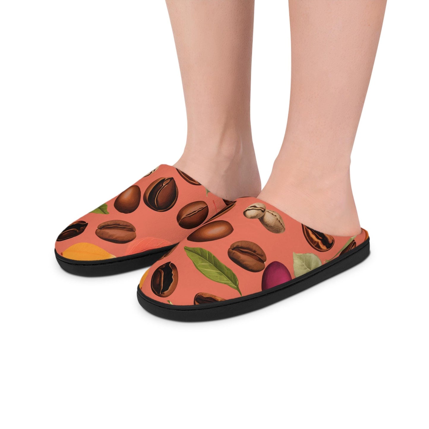 Slippers ForWomen Coffee Beans Plant Terracotta/Peach Background Women's Indoor HouseShoes Cozy Slip-On Footwear Bedroom Slides Home Comfort