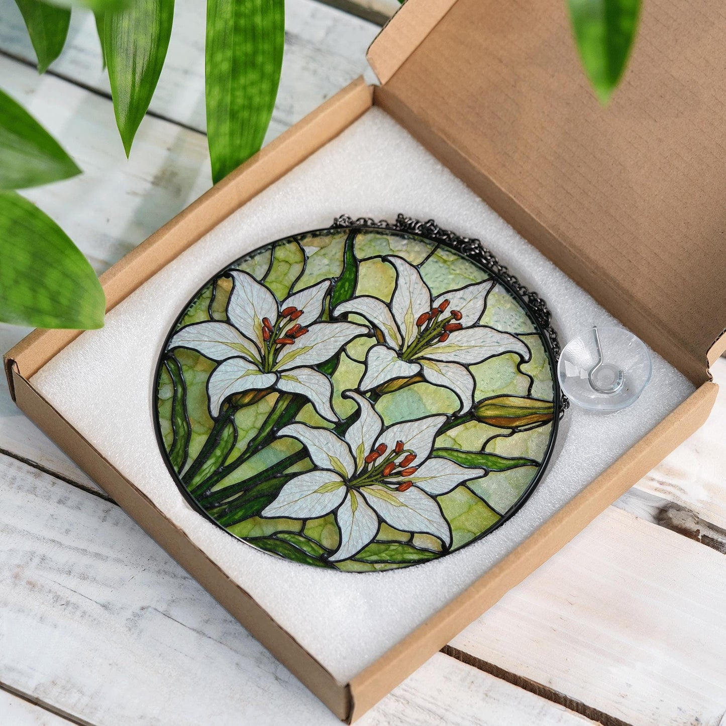 Stained Glass Lily Suncatcher Floral Window Decor Handmade Gift for Flower Lovers
