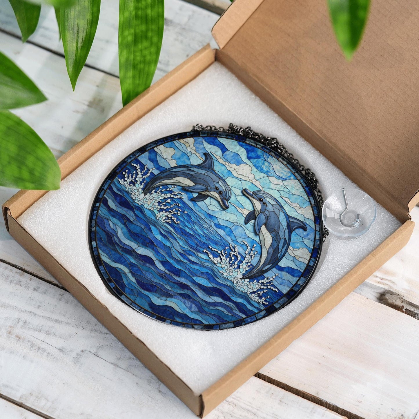 Dolphin Stained Glass Suncatcher Ocean Decor Window Art Gift for Dolphin Lover