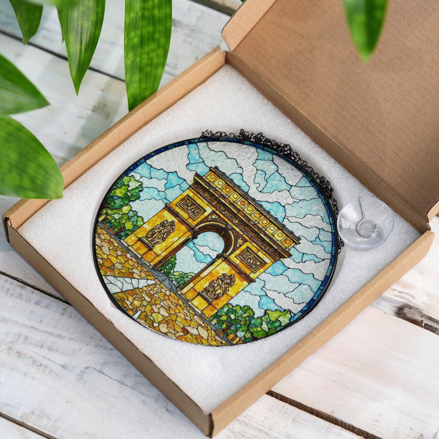 Stained Glass Arc de Triomphe Suncatcher Window Hanging Gift for Travelers
