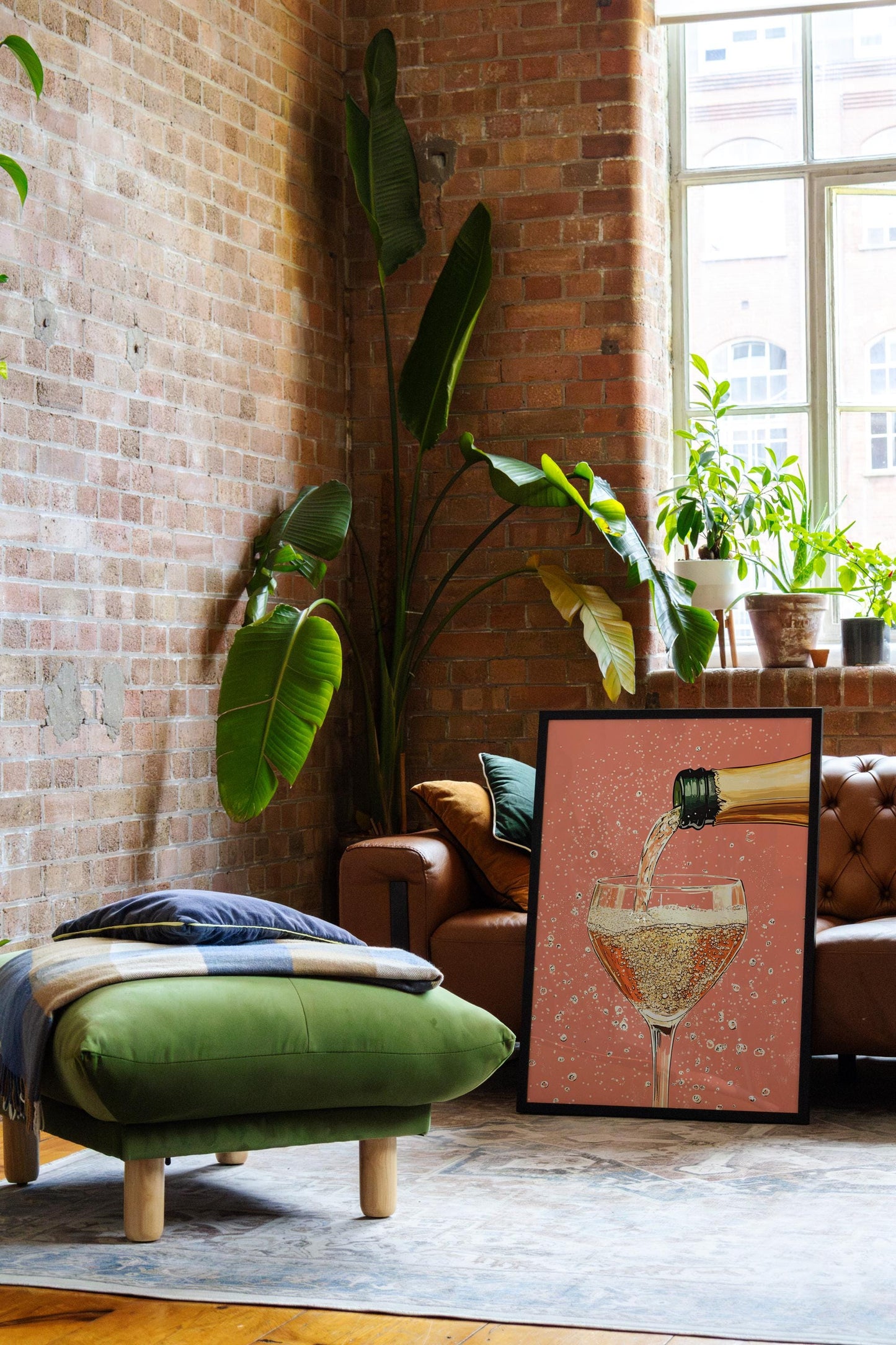 Champagne Coupe Glass Print: Peach Pop Art, Bar Cart Decor
