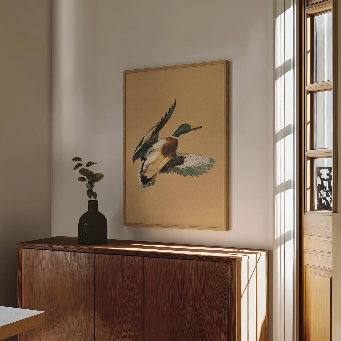 Vintage Flying Mallard Print Retro Outdoors Magazine Screen Print Styled Poster Cabin Cottage Wall Art Waterfowl Duck Hunting Poster for Dad