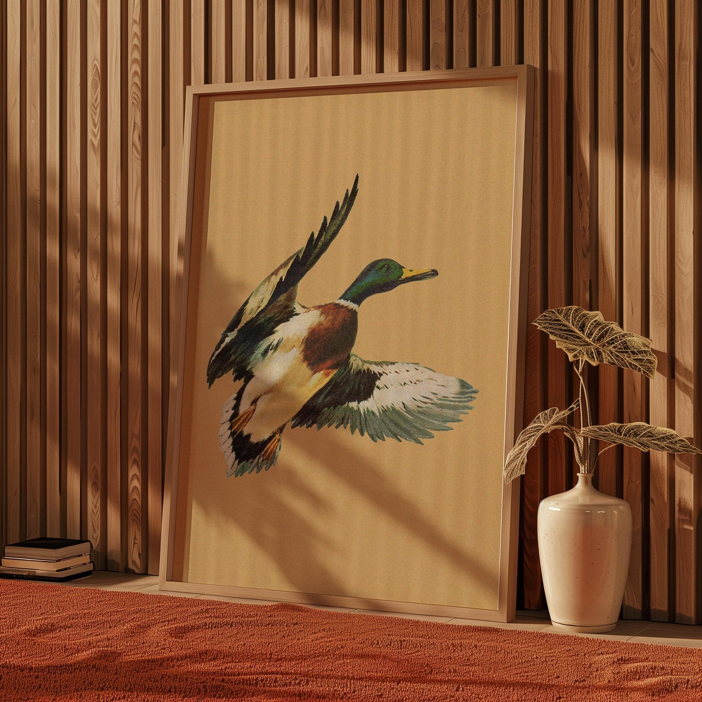 Vintage Flying Mallard Print Retro Outdoors Magazine Screen Print Styled Poster Cabin Cottage Wall Art Waterfowl Duck Hunting Poster for Dad