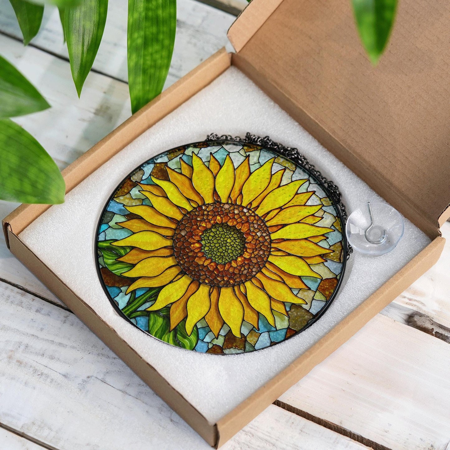 Sunflower Stained Glass Suncatcher Handcrafted Gift for Mom Unique Home Decor