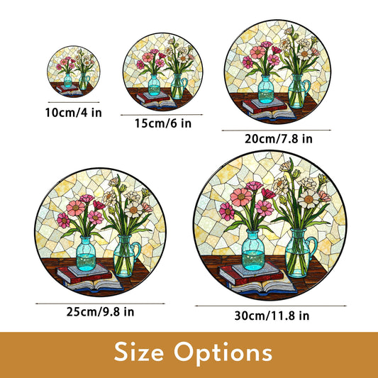 Stained Glass Flower Suncatcher Vintage Vases Nature Home Decor Gift for Her