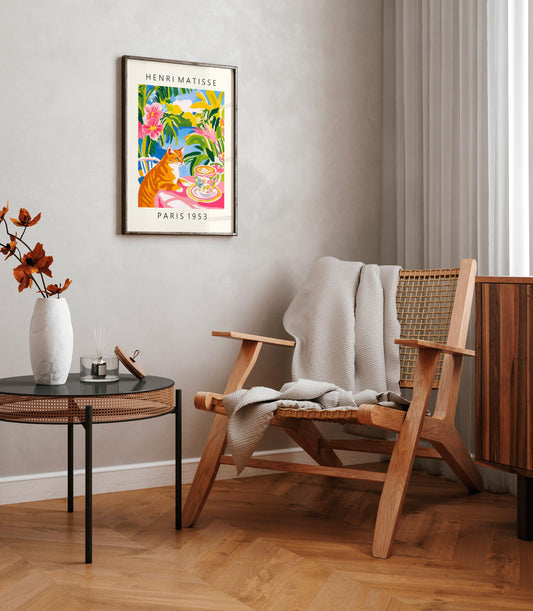 Ginger Tabby Cat Art Print: Matisse Style Coffee Poster