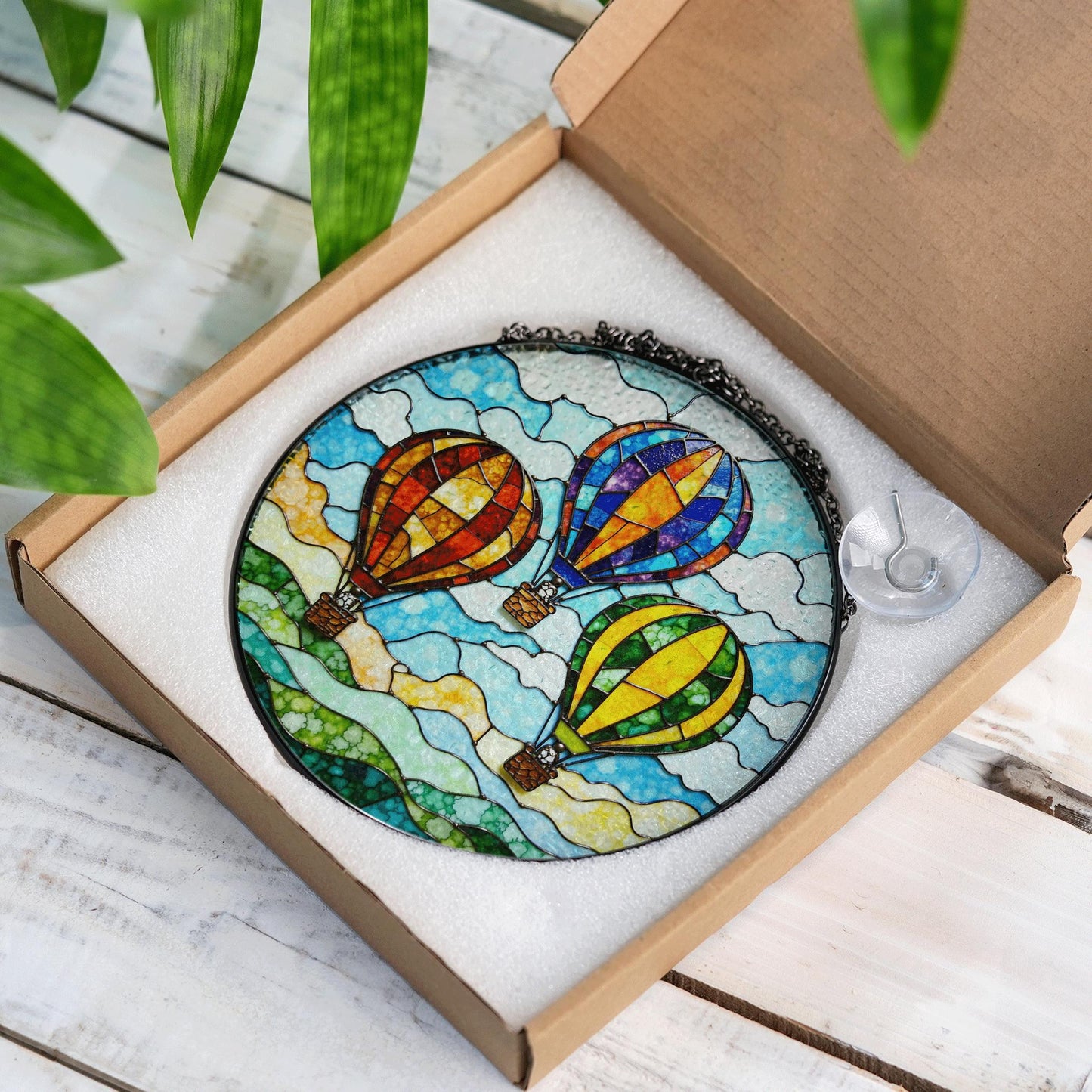 Hot Air Balloon Stained Glass Suncatcher Window Hanging Gift for Travelers Birthday