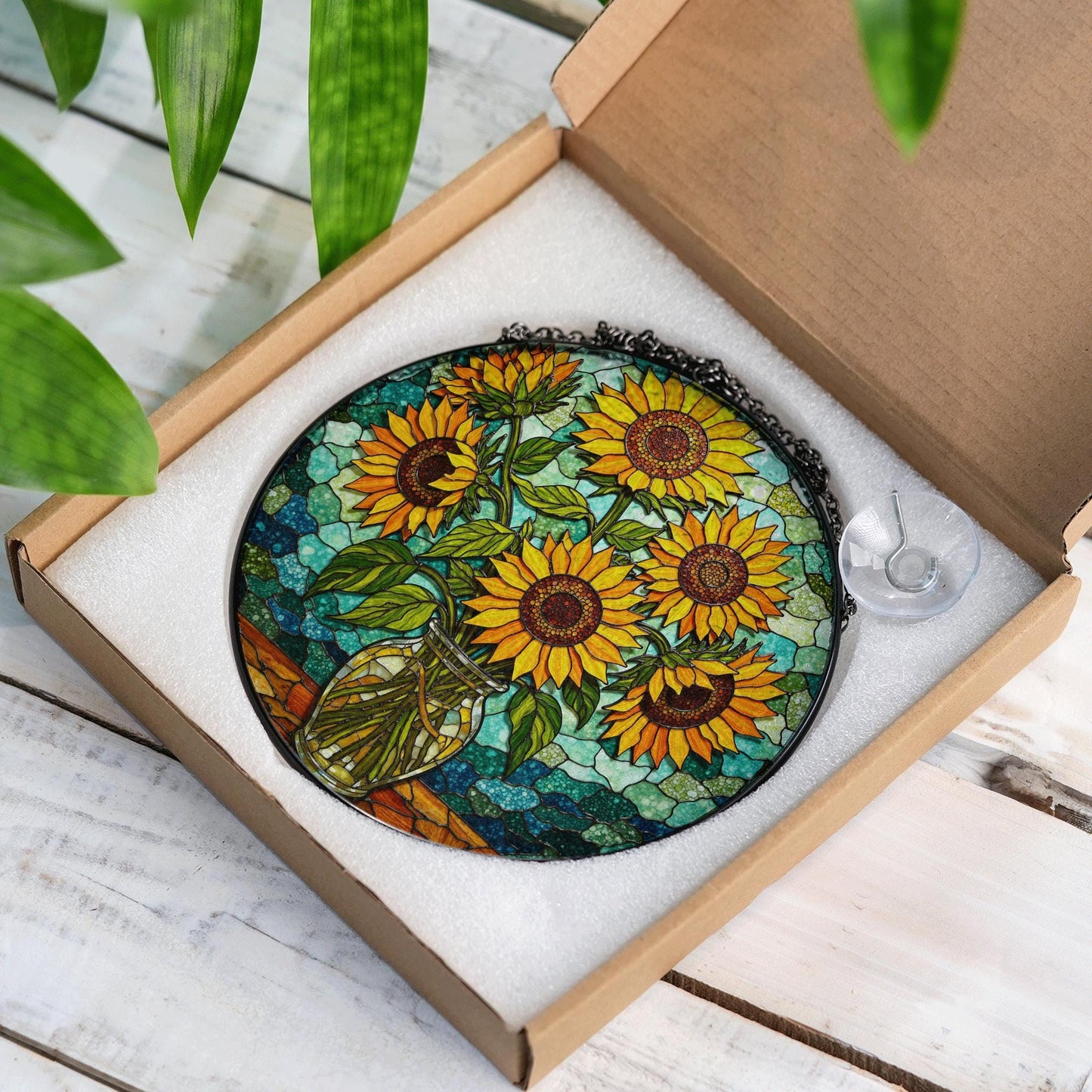 Sunflower Stained Glass Suncatcher Window Hanging Gift for Mom Friend
