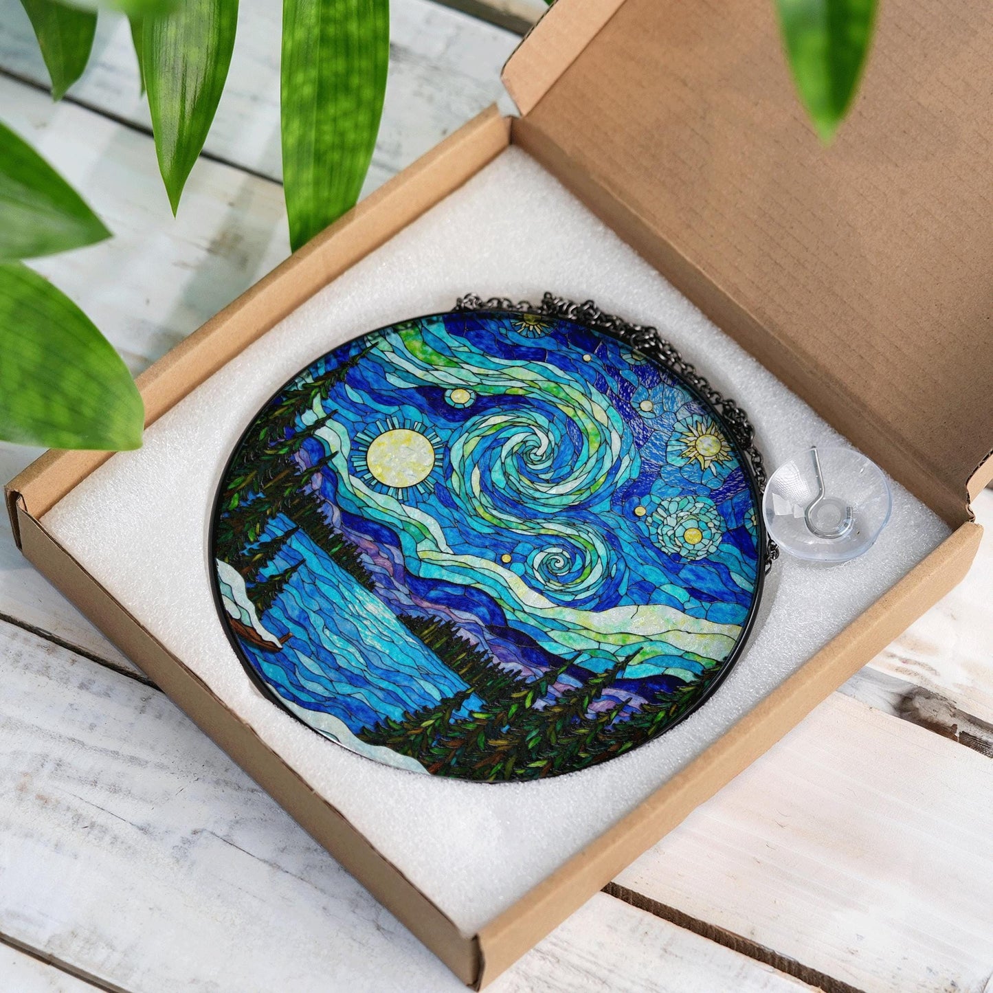 Starry Night Stained Glass Suncatcher Decorative Gift for Home Lovers