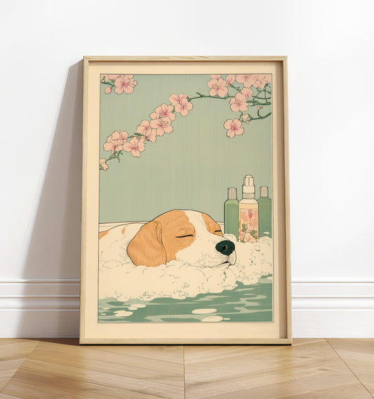 Beagle Bathroom Art Print: Ukiyo-e Japanese Style Wall Art