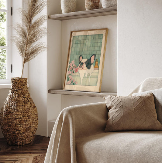 Boston Terrier Art Print: Japanese Ukiyo-e Style Bathroom Decor